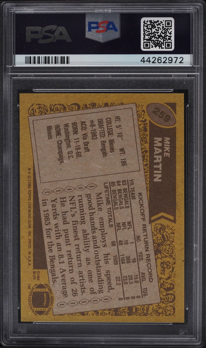 1986 Topps Football Mike Martin #259 PSA 8 NM-MT