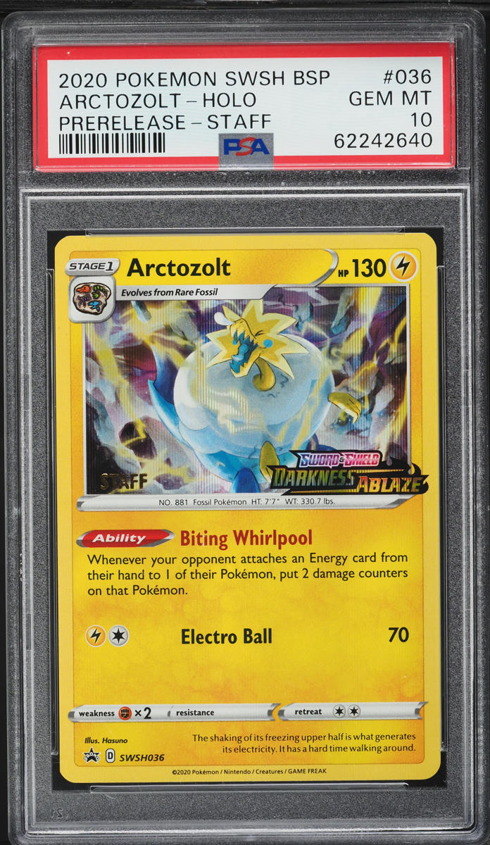 2020 Pokemon SWSH Black Star Promo Prerelease Staff Holo Arctozolt #36 PSA 10