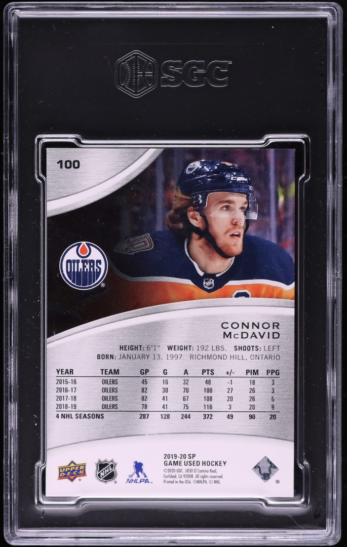 2019 SP Game Used Rainbow Connor McDavid /275 #100 SGC 9.5 MINT+