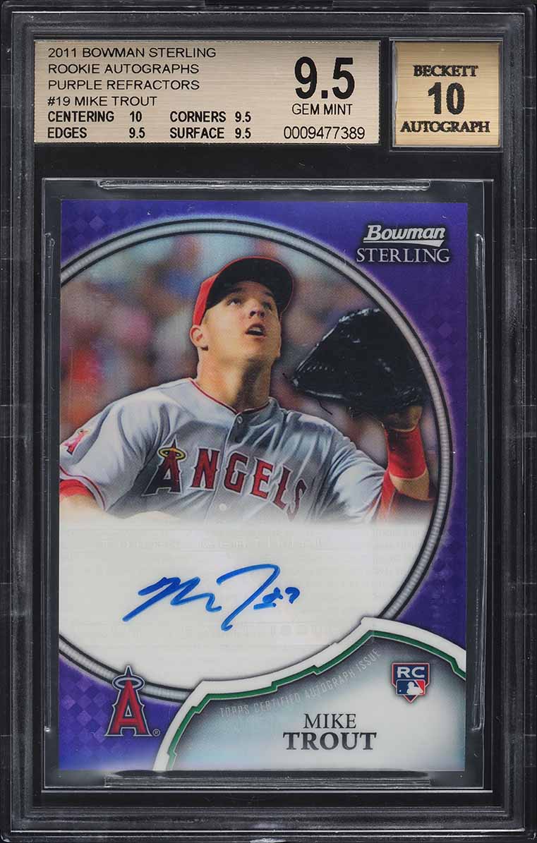 2011 Bowman Sterling Purple Refractor Mike Trout ROOKIE AUTO 1/10 BGS 9.5 GEM