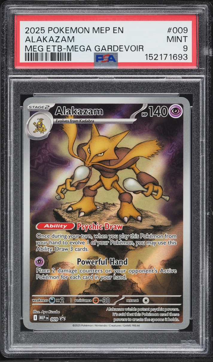 2025 Pokemon Mega Evolution Black Star Promo ETB Full Art Alakazam #9 PSA 9 MINT