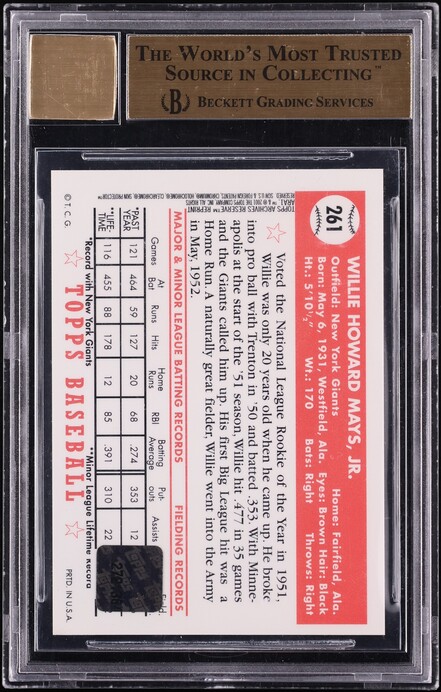 2001 Topps Archives Reserve '52 Reprint Willie Mays AUTO #ARA1 BGS 9.5 GEM MINT
