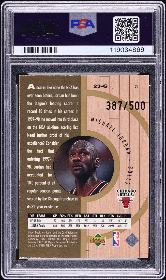 1998 Upper Deck Hardcourt Home Court Advantage Plus Michael Jordan /500 #23 PSA 5.5 EX+