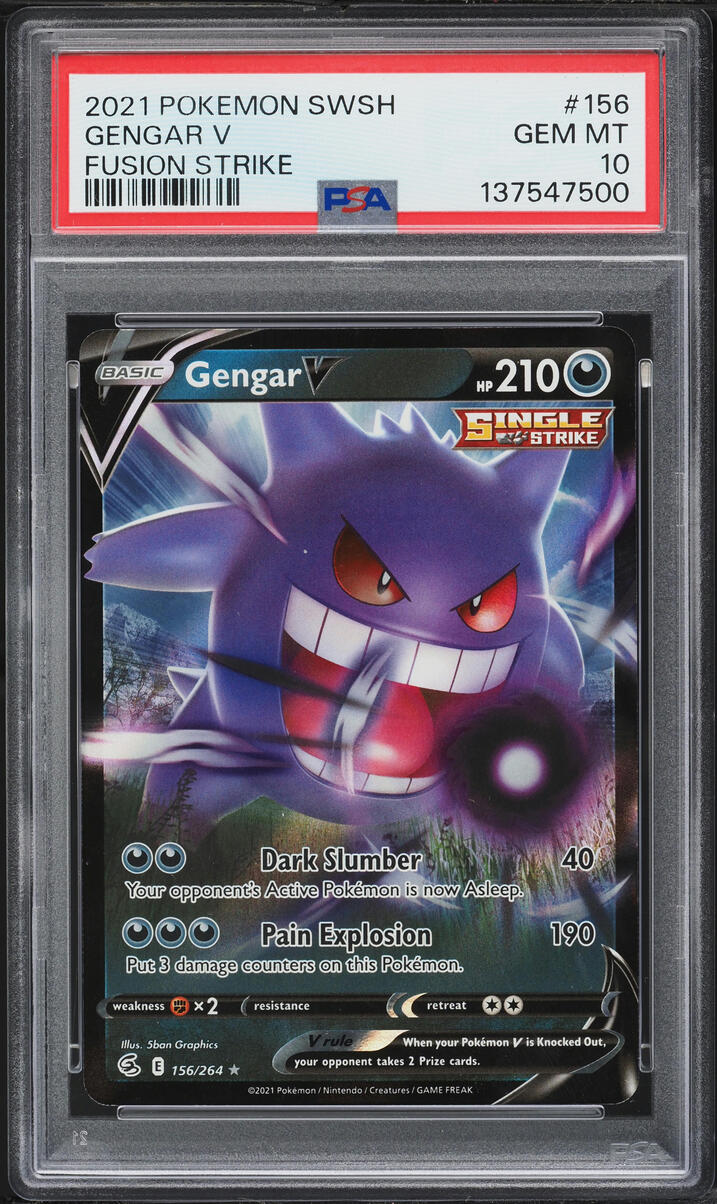 2021 Pokemon Sword & Shield Fusion Strike Holo Gengar V #156 PSA 10 GEM MINT