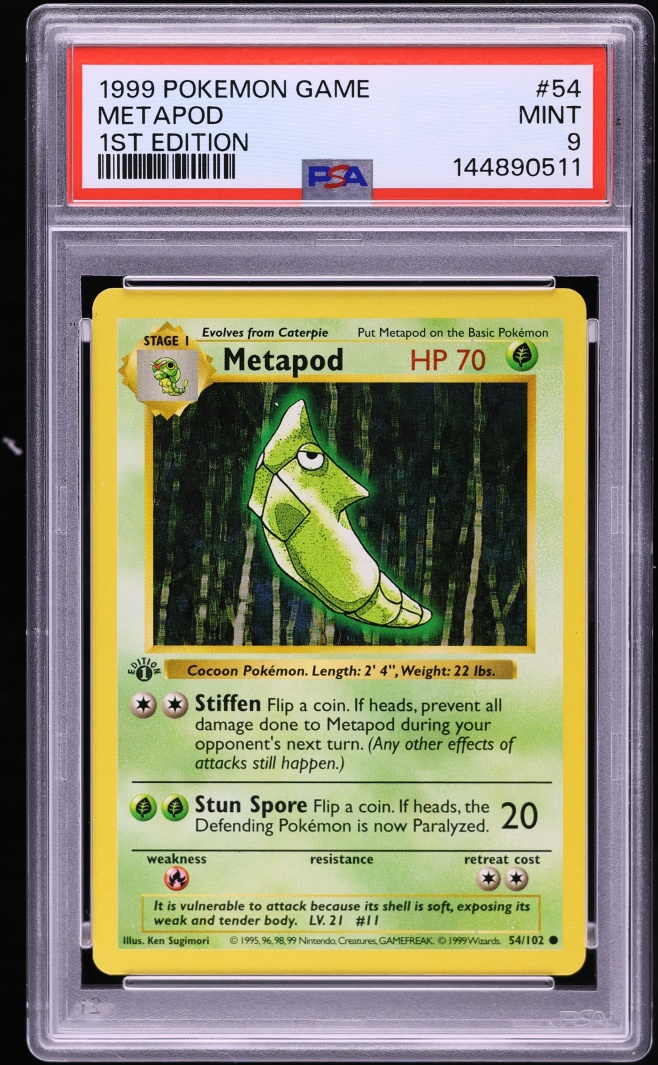 1999 Pokemon Base Set Shadowless 1st Edition Metapod #54 PSA 9 MINT