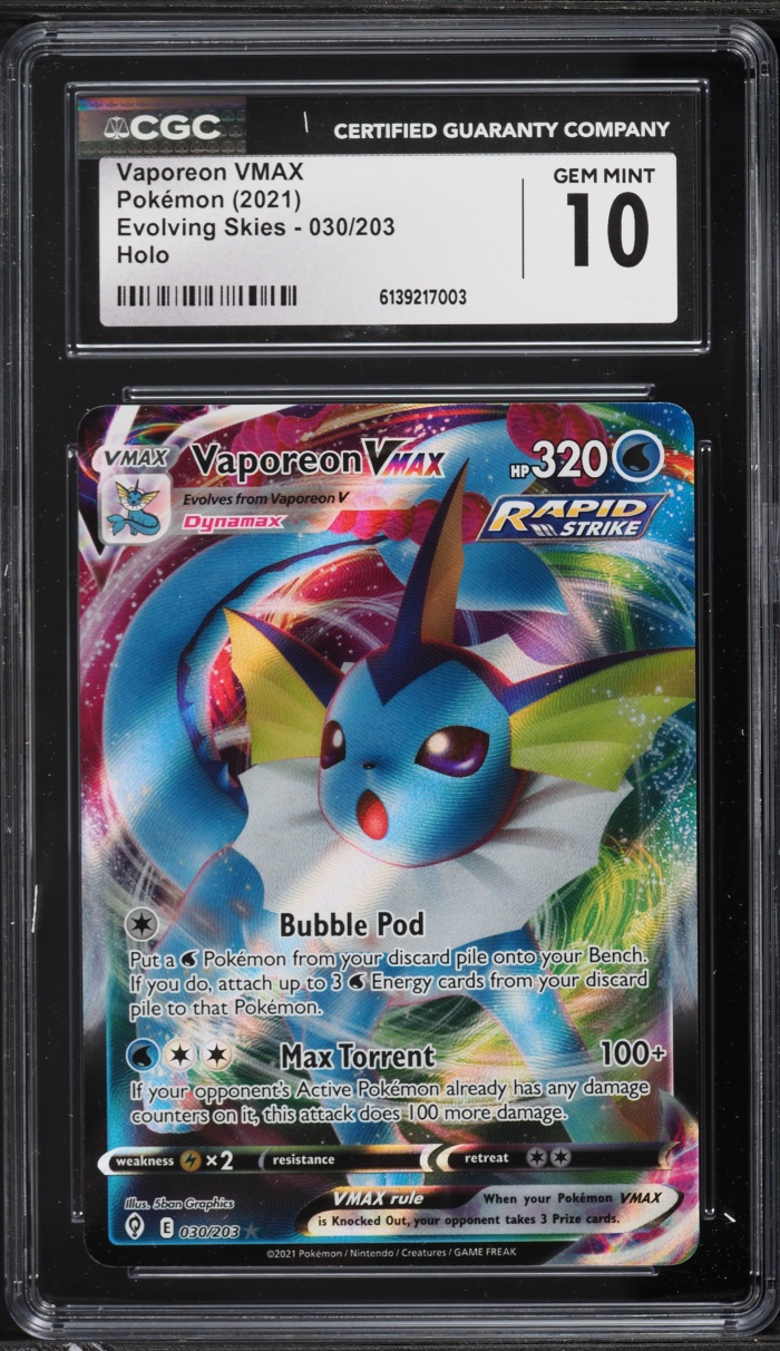 2021 Pokemon Sword & Shield Evolving Skies Full Art Vaporeon VMAX #30 CGC 10 GEM MINT