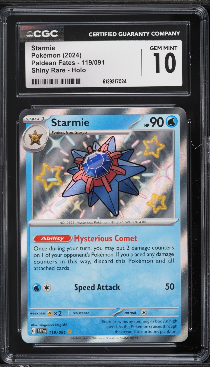 2024 Pokemon Scarlet & Violet Paldean Fates Holo Shiny Starmie #119 CGC 10 GEM MINT