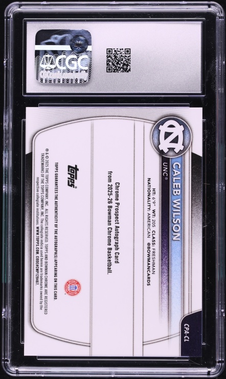 2025 Bowman Chrome University Red Geometric Refractor Caleb Wilson ROOKIE AUTO /5 CGC 10 GEM