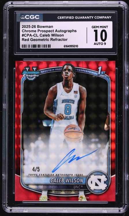 2025 Bowman Chrome University Red Geometric Refractor Caleb Wilson ROOKIE AUTO /5 CGC 10 GEM