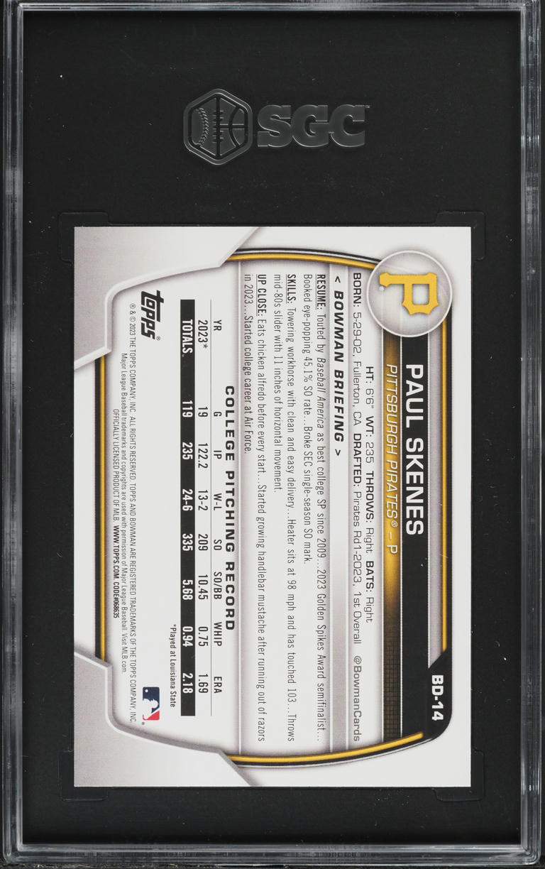 2023 Bowman Draft Paul Skenes PROSPECT #BD-14 SGC 8 NM-MT