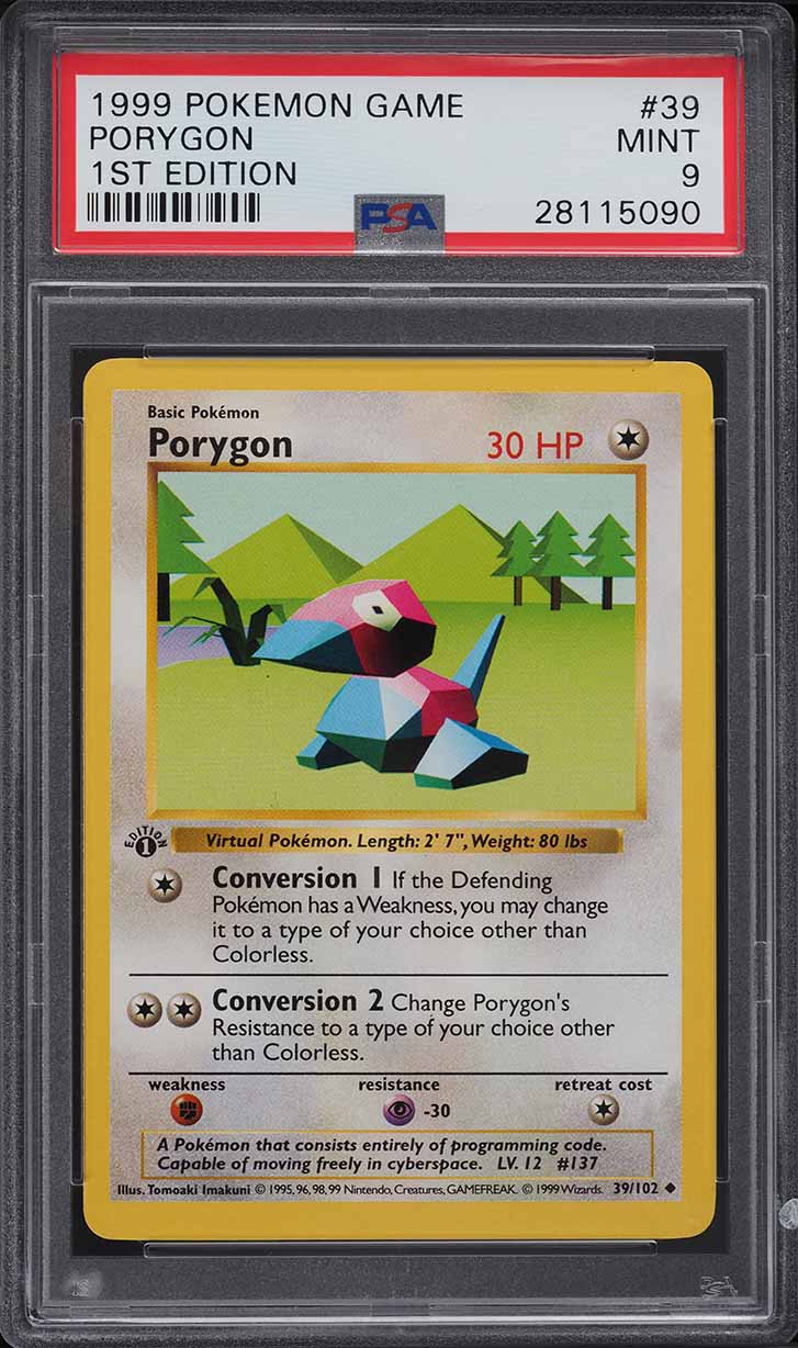 1999 Pokemon Base Set Shadowless 1st Edition Porygon #39 PSA 9 MINT