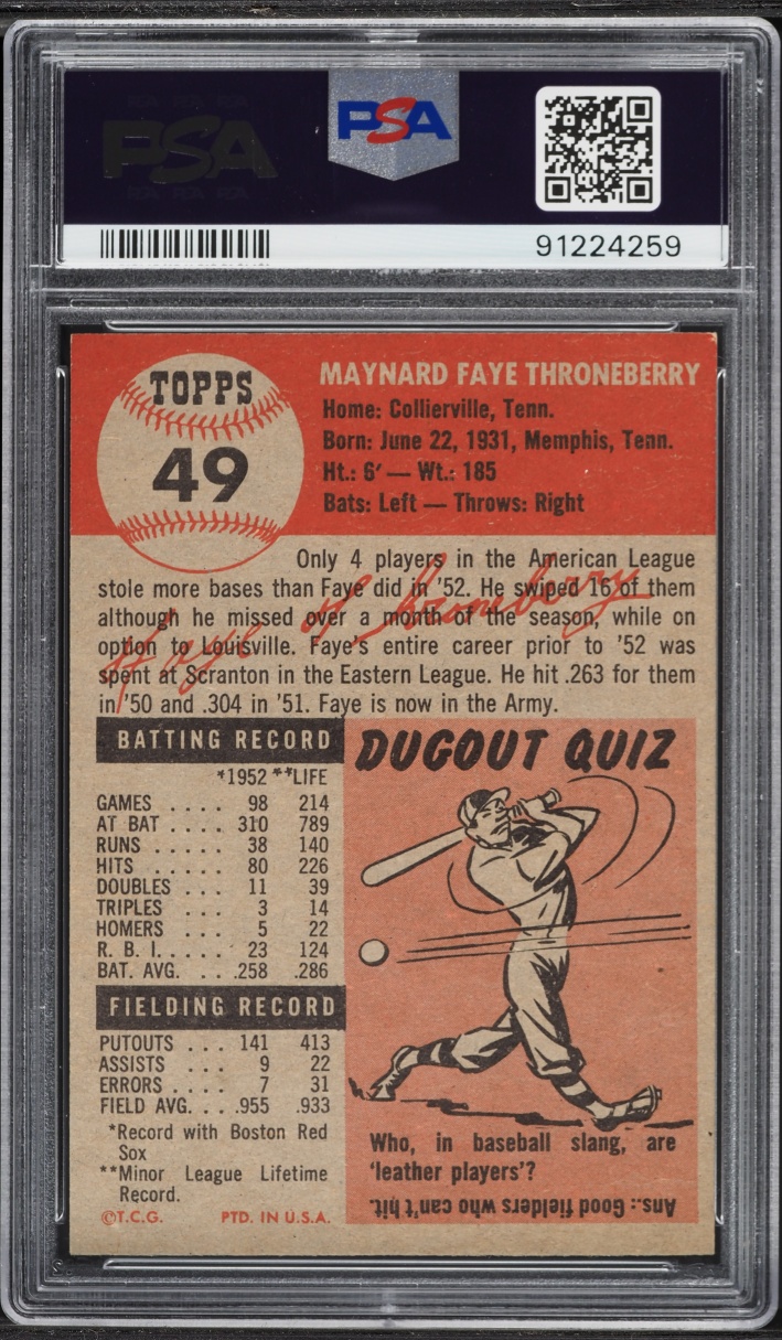 1953 Topps Faye Throneberry #49 PSA 7 NRMT