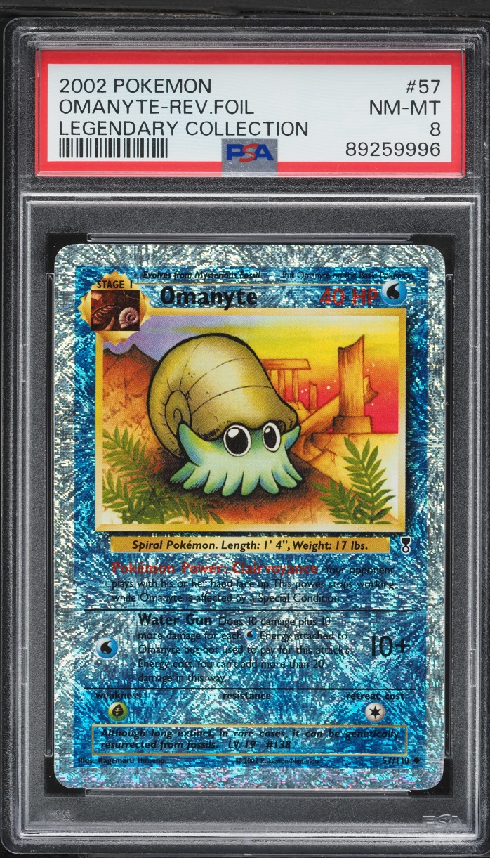 2002 Pokemon Legendary Collection Reverse Holo Omanyte #57 PSA 8 NM-MT