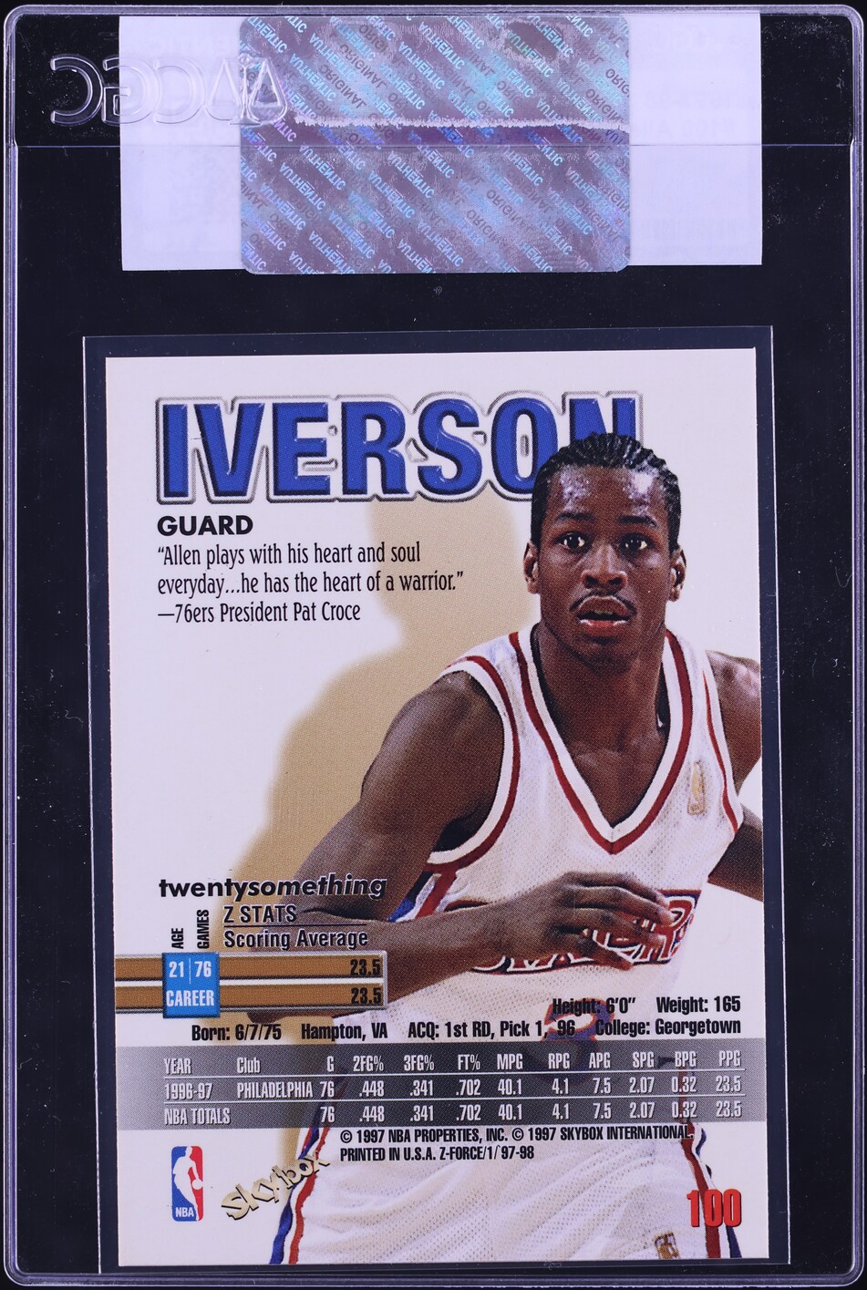 1997 Skybox Z-Force Allen Iverson #100 CGC AUTH