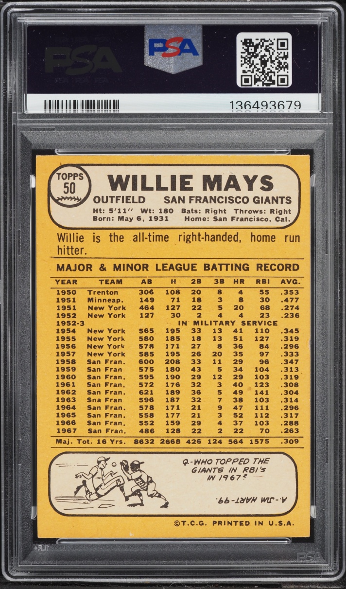 1968 Topps Willie Mays #50 PSA 5 EX