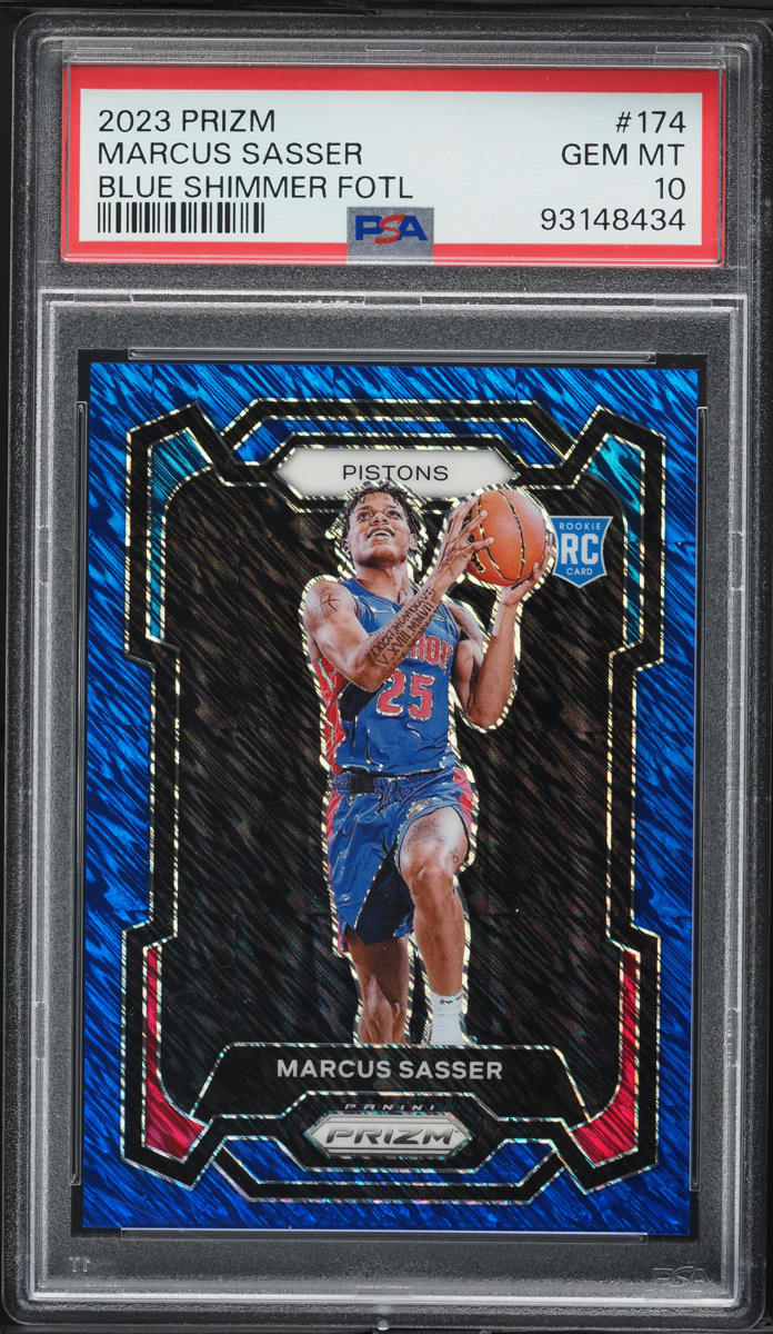 2023 Panini Prizm Blue Shimmer FOTL Marcus Sasser ROOKIE /35 #174 PSA 10 GEM