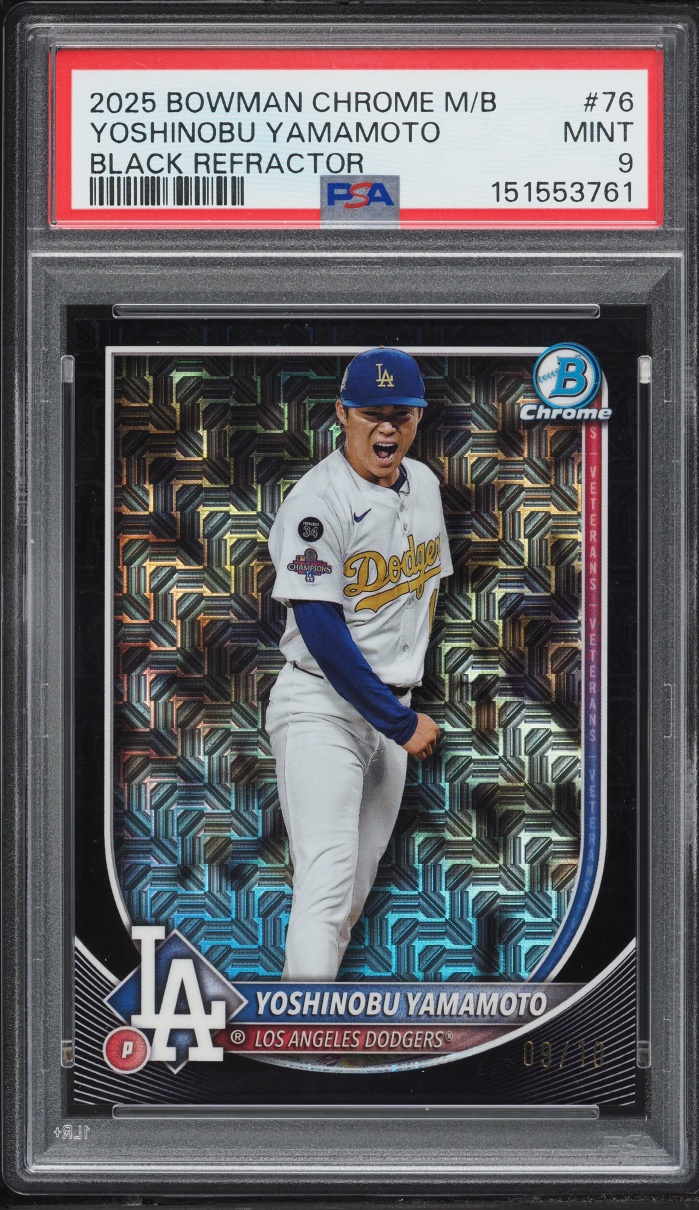2025 Bowman Chrome Mega Box Black Refractor Yoshinobu Yamamoto /10 #76 PSA 9 MINT