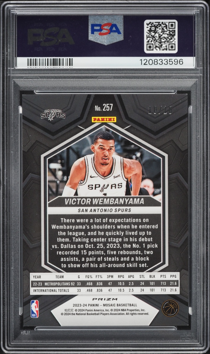 2023 Panini Mosaic Gold Fast Break Victor Wembanyama ROOKIE 10/10 #257 PSA 8 NM-MT