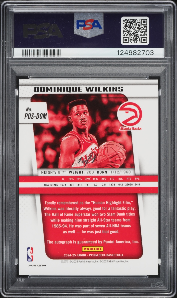 2024 Panini Prizm Deca Signatures Black Shimmer FOTL Dominique Wilkins AUTO 1/1 PSA 10 GEM MINT