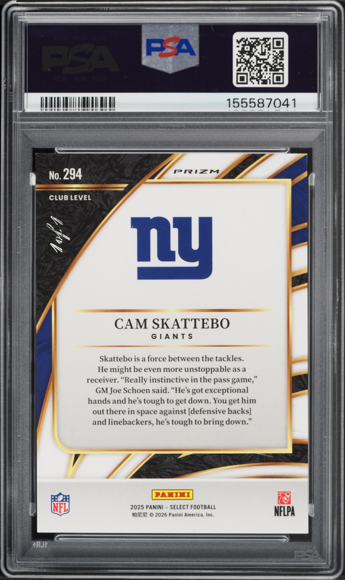 2025 Select Club Level Black Disco Cam Skattebo ROOKIE 1/1 #294 PSA 9 MINT