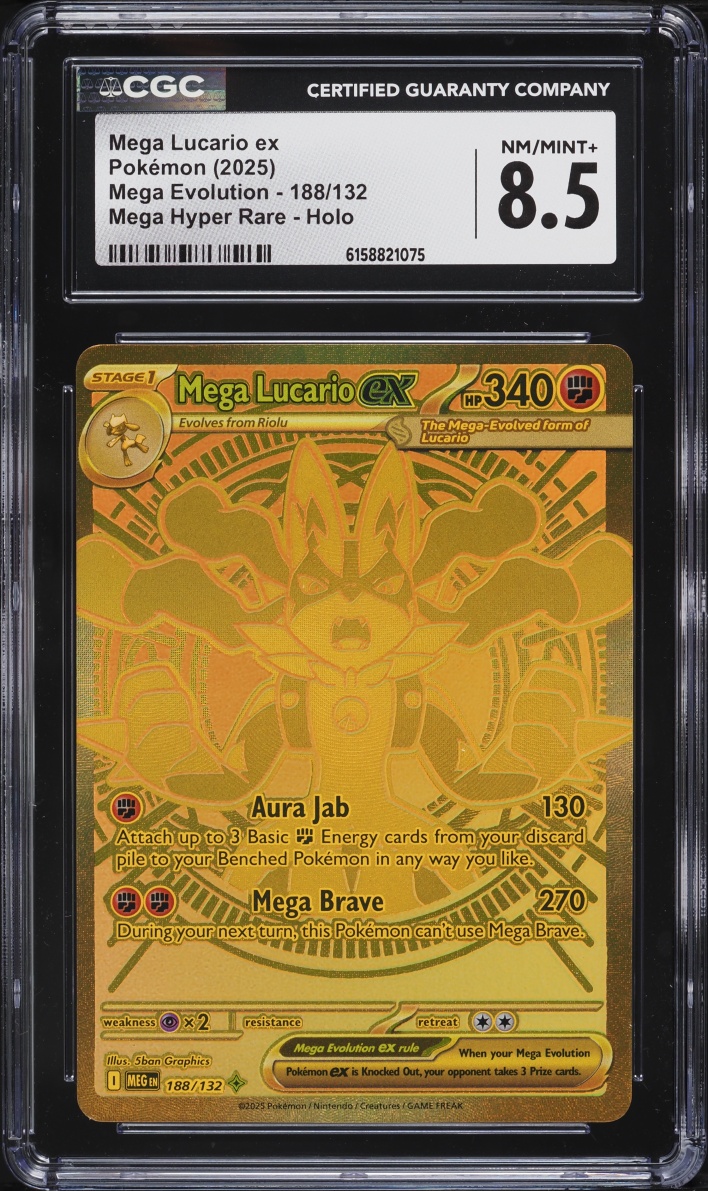 2025 Pokemon Mega Evolution MHR Mega Lucario EX #188 CGC 8.5 NM-MT+