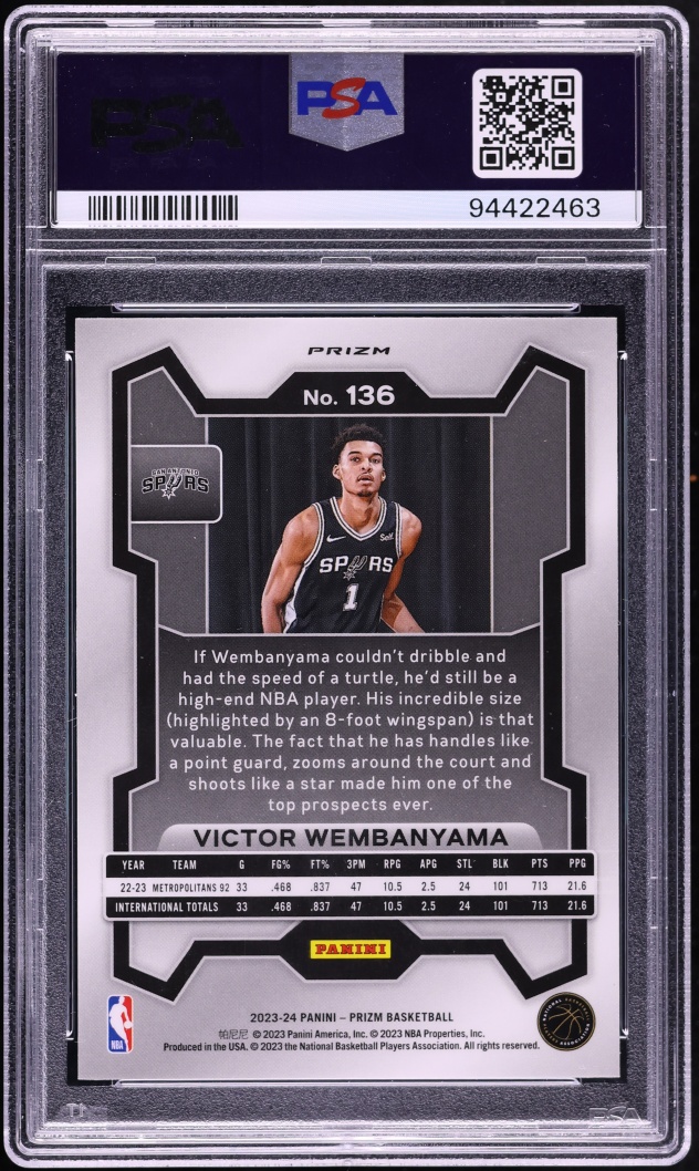 2023 Panini Prizm Pink Ice Victor Wembanyama ROOKIE #136 PSA 10 GEM MINT