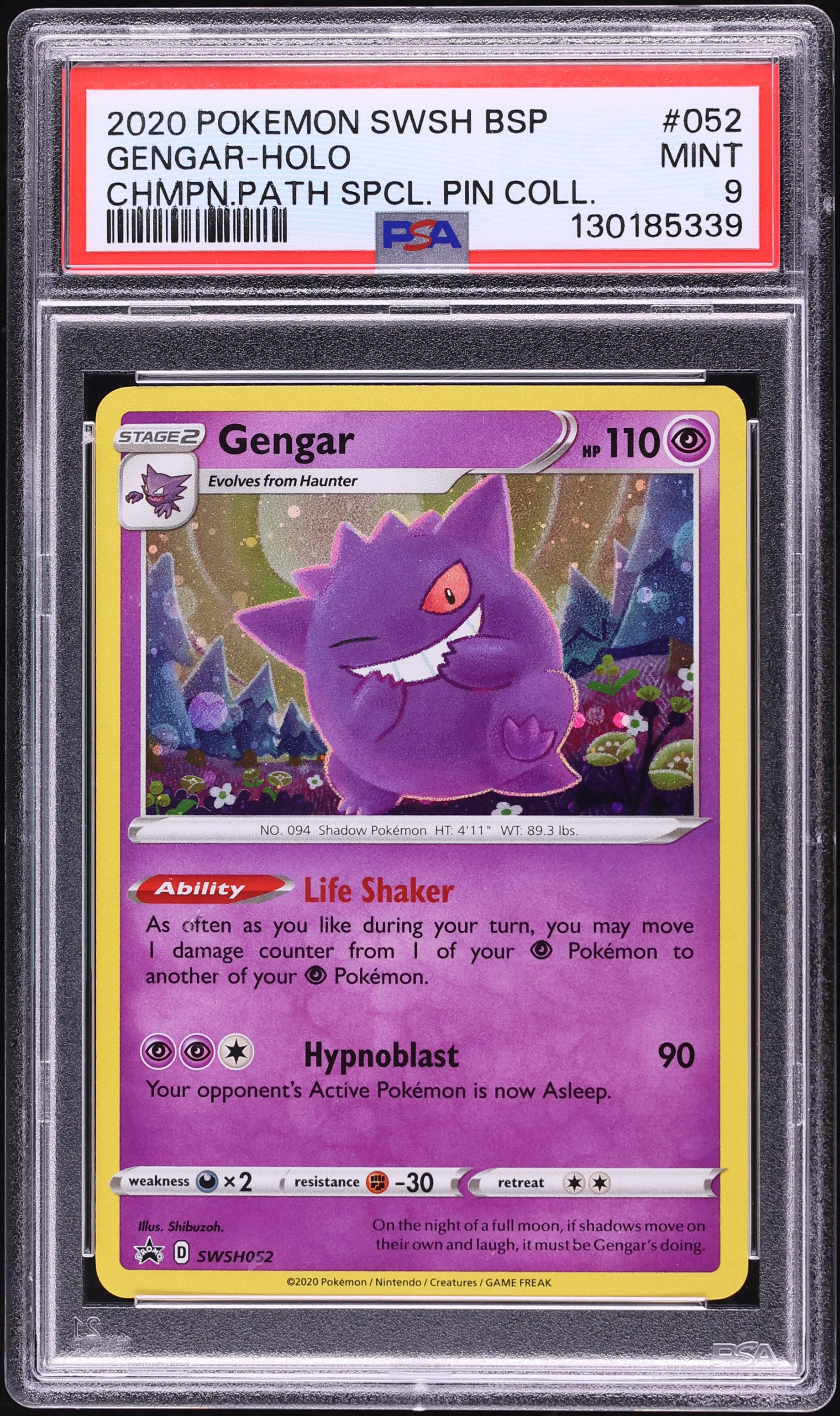2020 Pokemon Sword & Shield Promo Champions Path Pin Collection Holo Gengar #52 PSA 9 MINT