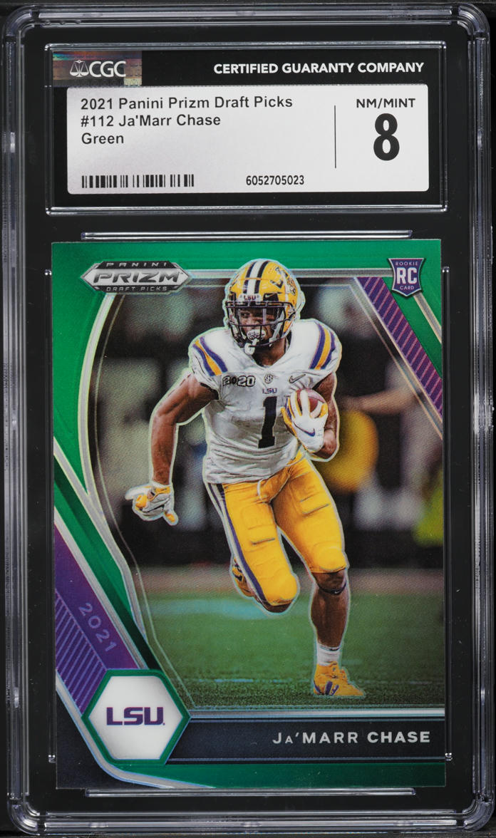 2021 Panini Prizm Draft Green Ja'Marr Chase ROOKIE #112 CGC 8 NM-MT