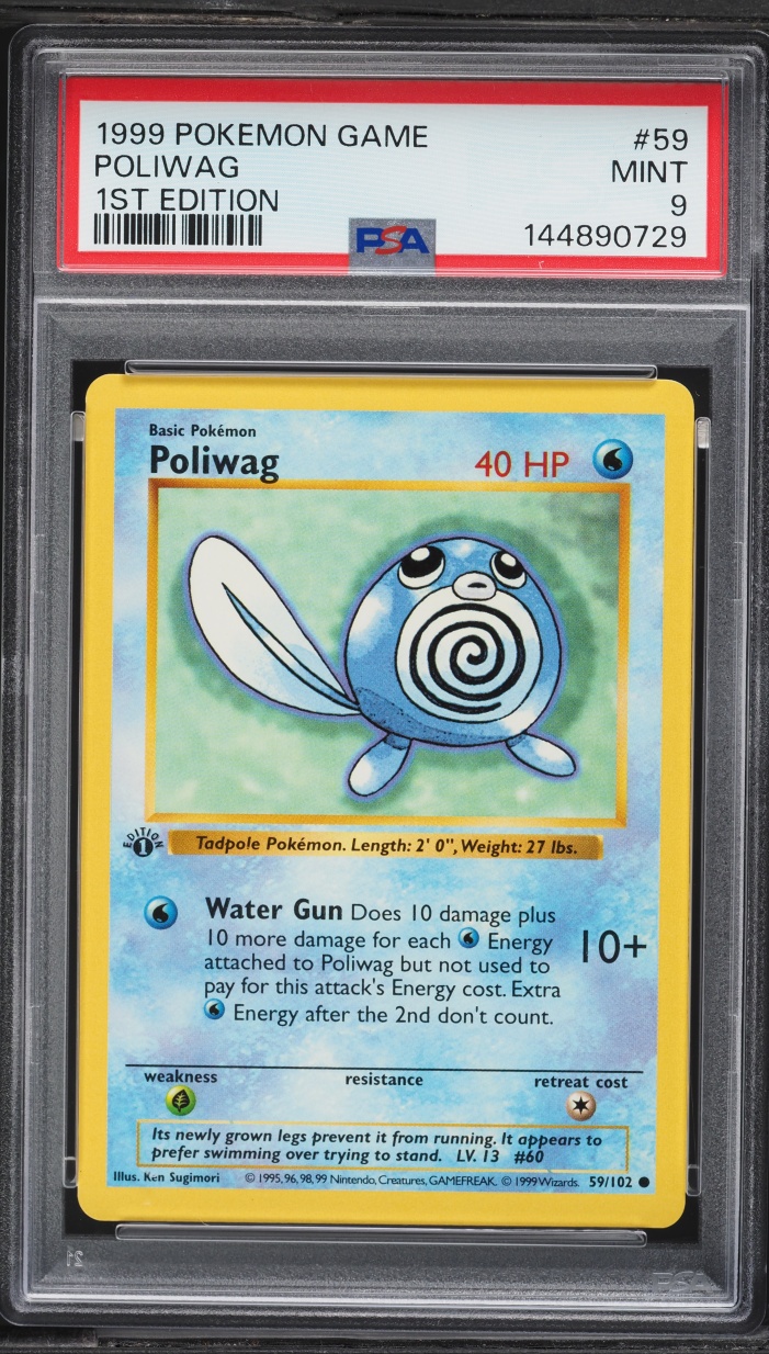 1999 Pokemon Base Set Shadowless 1st Edition Poliwag #59 PSA 9 MINT