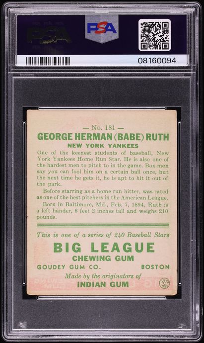 1933 Goudey Babe Ruth #181 PSA 4 VGEX