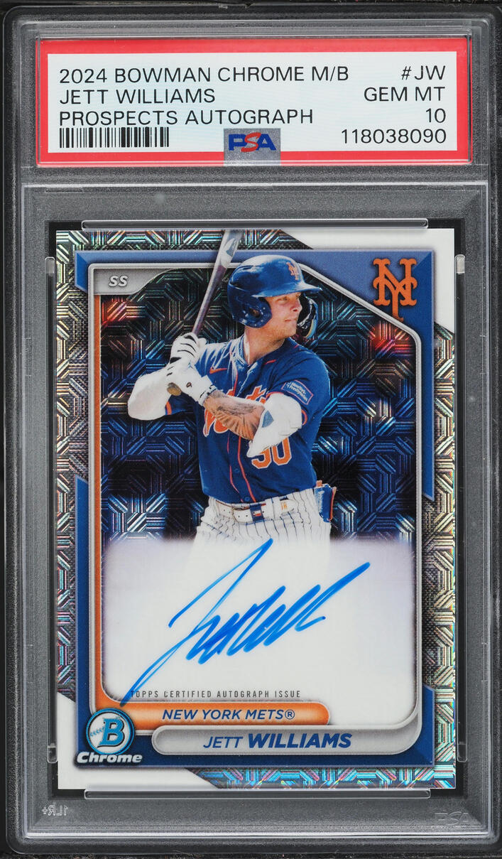 2024 Bowman Chrome Mega Box Jett Williams PROSPECT AUTO #JW PSA 10 GEM MINT