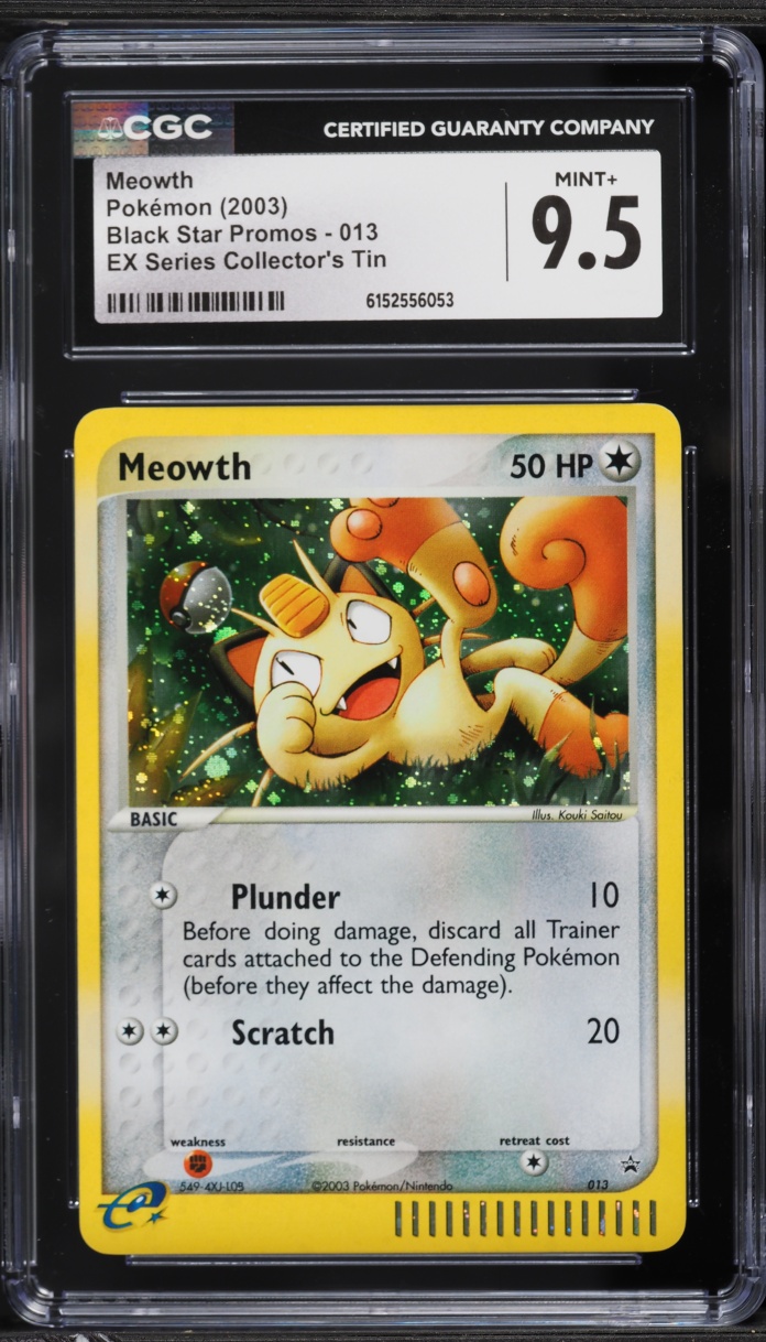 2003 Pokemon Black Star Promo EX Series Collector's Tin Cosmos Holo Meowth #13 CGC 9.5 MINT+