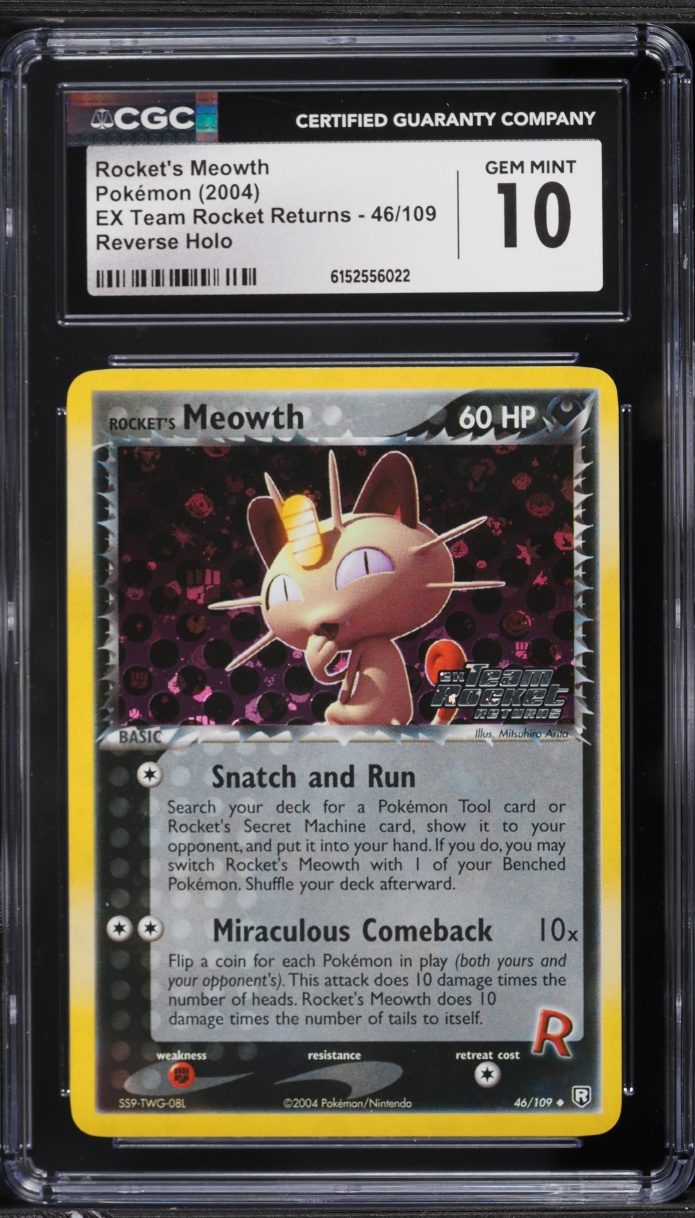 2004 Pokemon EX Team Rocket Returns Reverse Holo Rocket's Meowth #46 CGC 10 GEM MINT