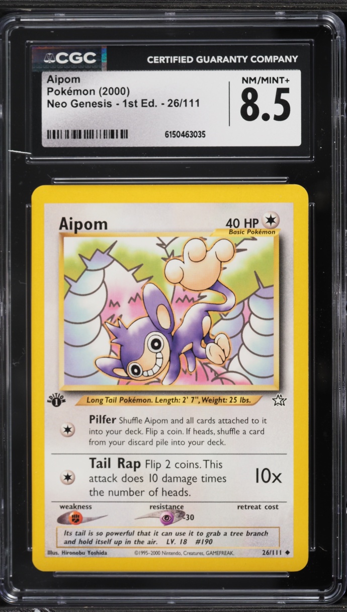 2000 Pokemon Neo Genesis 1st Edition Aipom #26 CGC 8.5 NM-MT+
