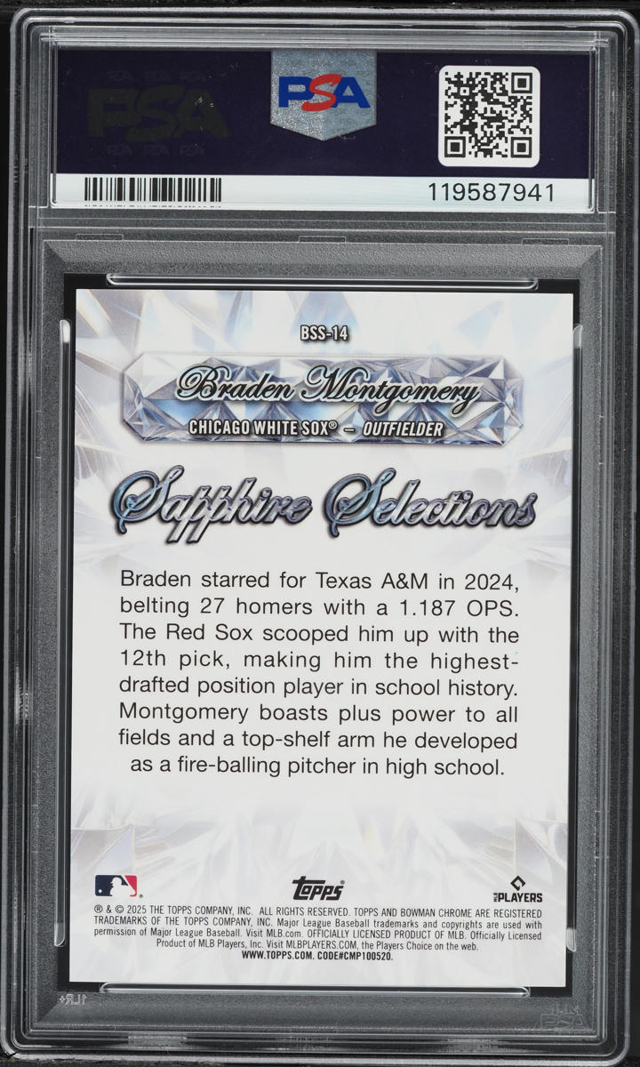 2025 Bowman Chrome Sapphire Gold Refractor Braden Montgomery PROSPECT /50 PSA 10