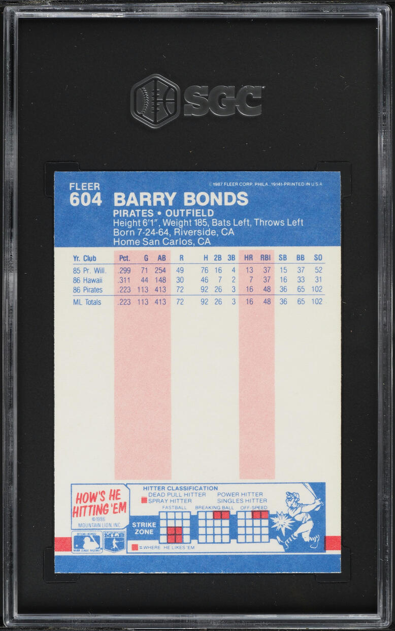 1987 Fleer Barry Bonds ROOKIE #604 SGC 4 VGEX