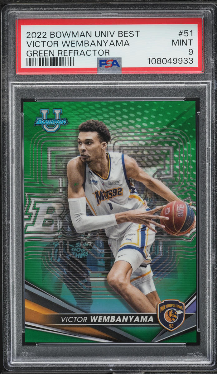 2022 Bowman University Best Green Refractor Victor Wembanyama ROOKIE /99 PSA 9