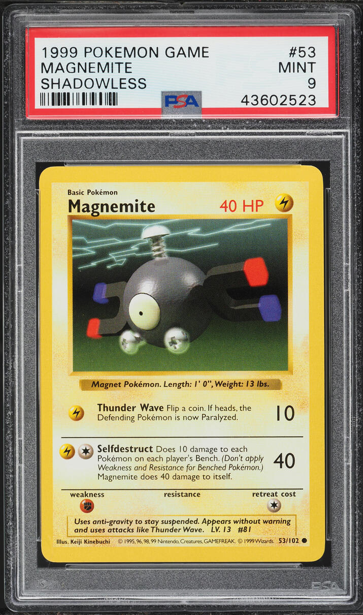 1999 Pokemon Base Set Shadowless Magnemite #53 PSA 9 MINT