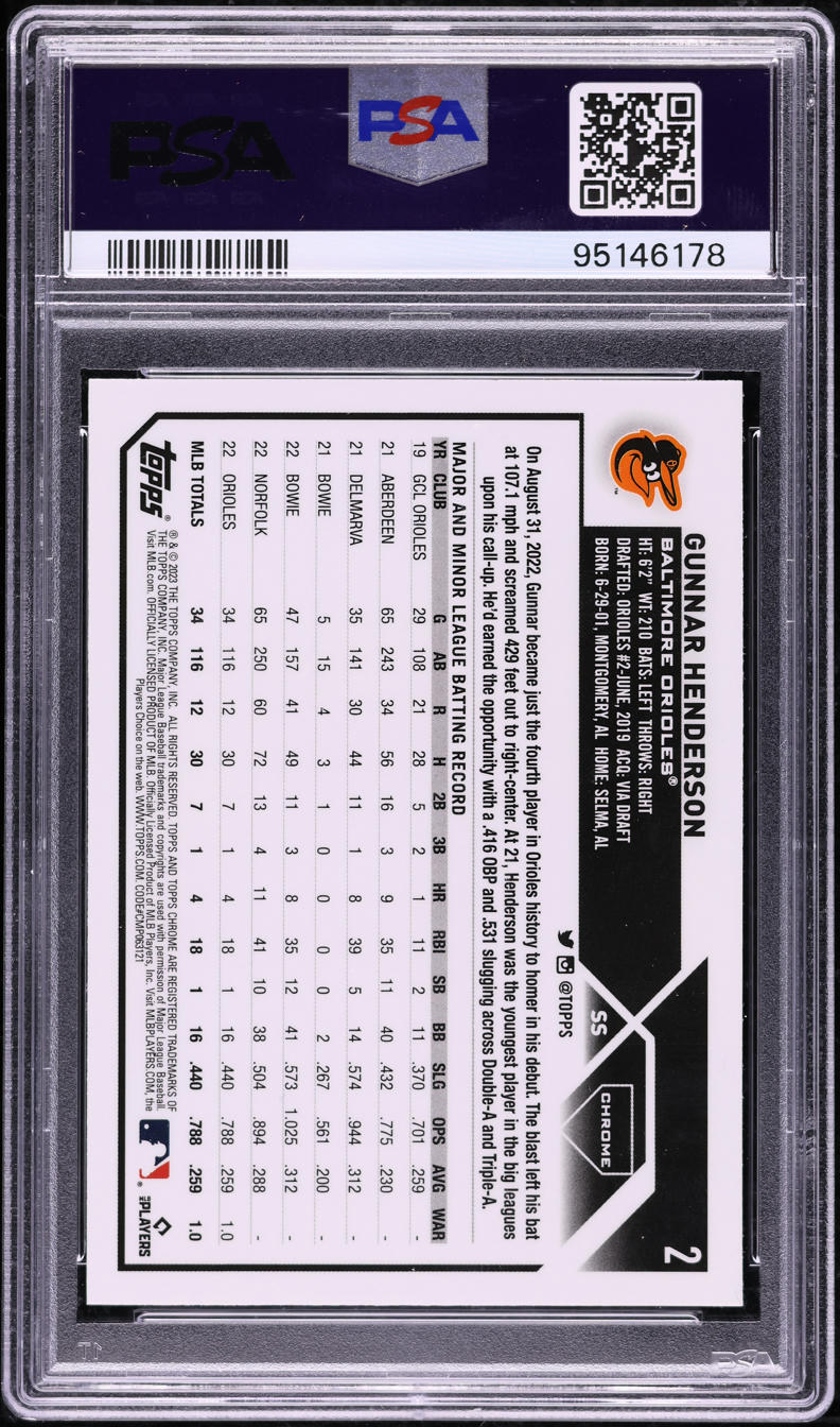 2023 Topps Chrome Xfractor Gunnar Henderson ROOKIE #2 PSA 10 GEM MINT - Photo 2