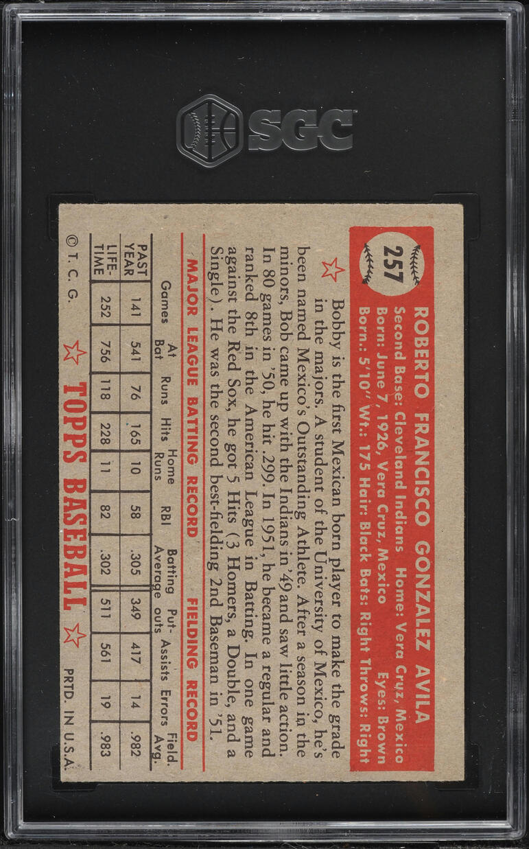 1952 Topps Bobby Avila #257 SGC 3 VG