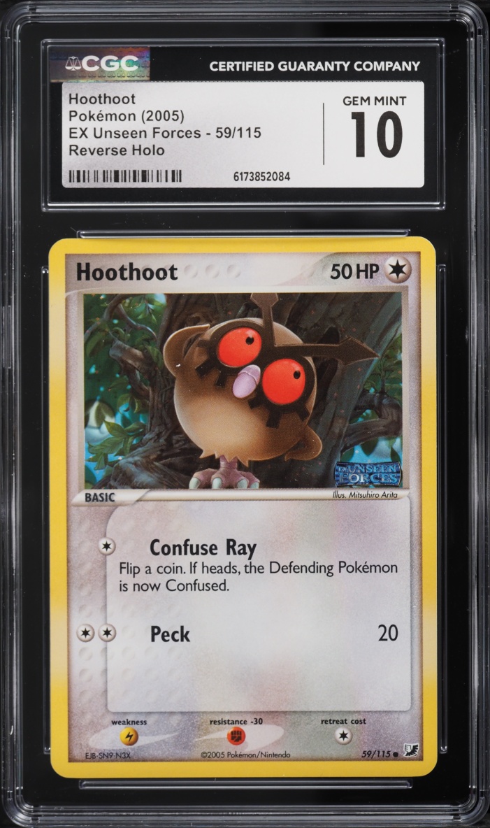 2005 Pokemon EX Unseen Forces Reverse Holo Hoothoot #59 CGC 10 GEM MINT
