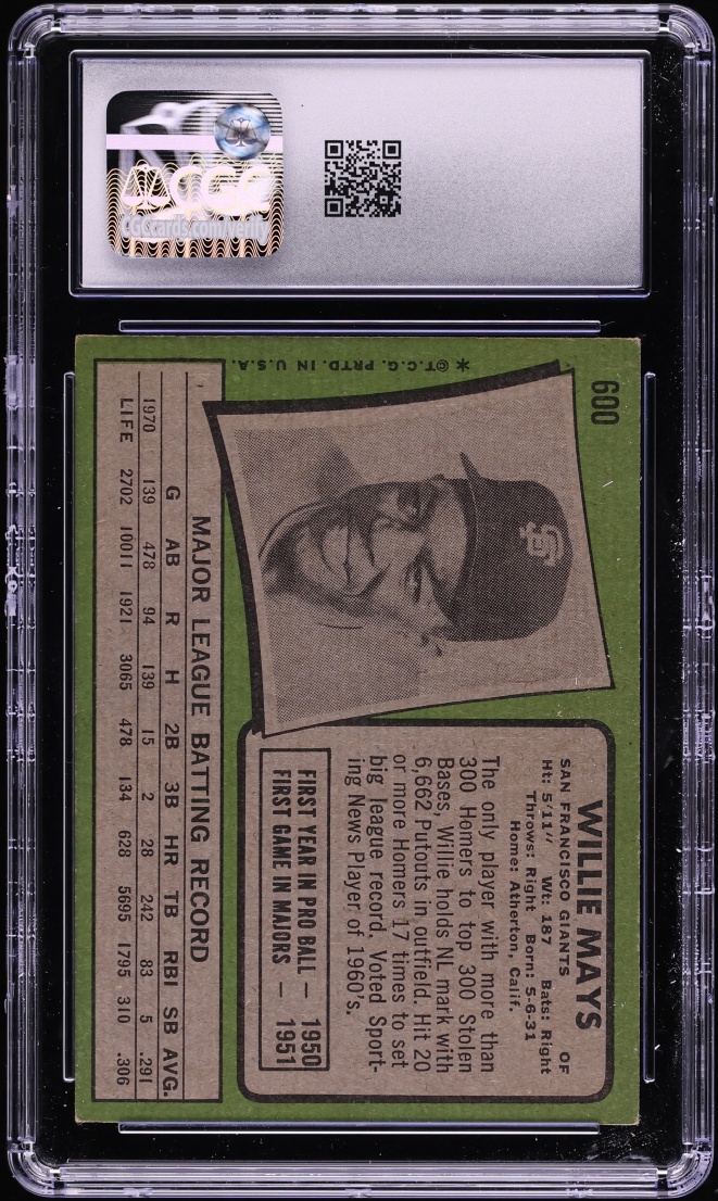 1971 Topps Willie Mays #600 CGC 5 EX