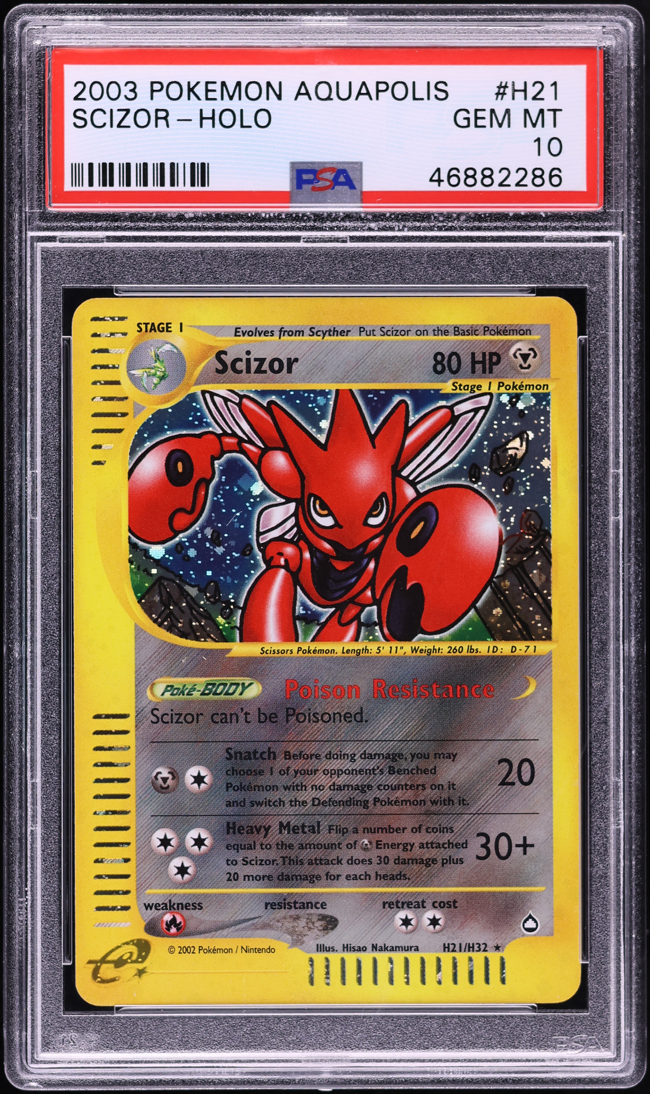 2003 Pokemon Aquapolis Holo Scizor #H21 PSA 10 GEM MINT