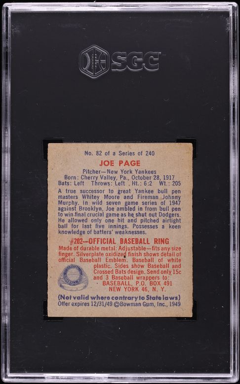 1949 Bowman Joe Page #82 SGC 4 VGEX