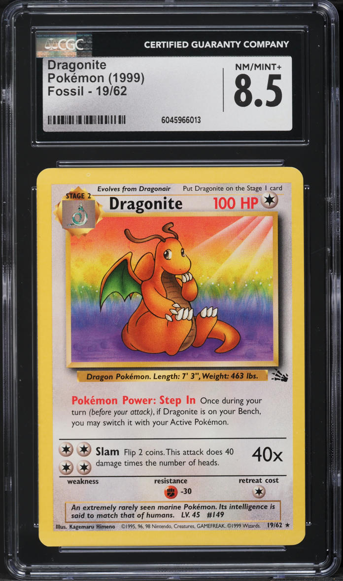 1999 Pokemon Fossil Dragonite #19 CGC 8.5 NM-MT+