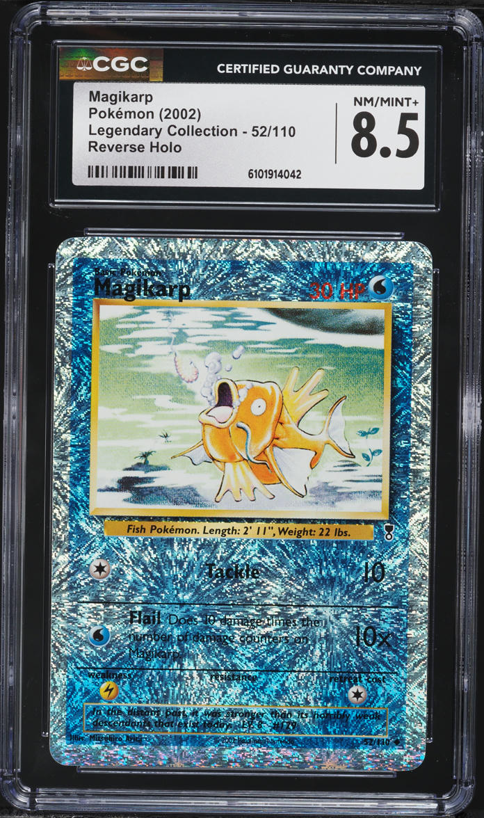 2002 Pokemon Legendary Collection Reverse Holo Magikarp #52 CGC 8.5 NM-MT+
