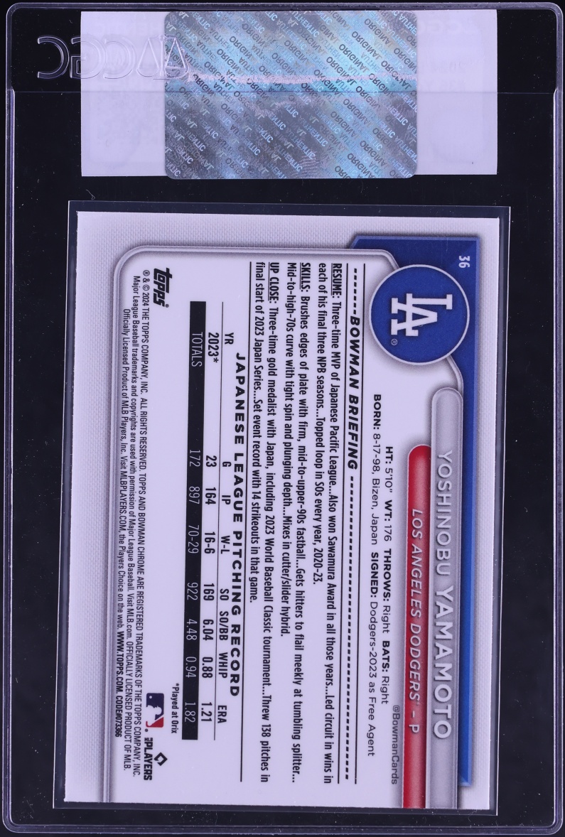 2024 Bowman Chrome Mega Box Yoshinobu Yamamoto ROOKIE #36 CGC AUTH