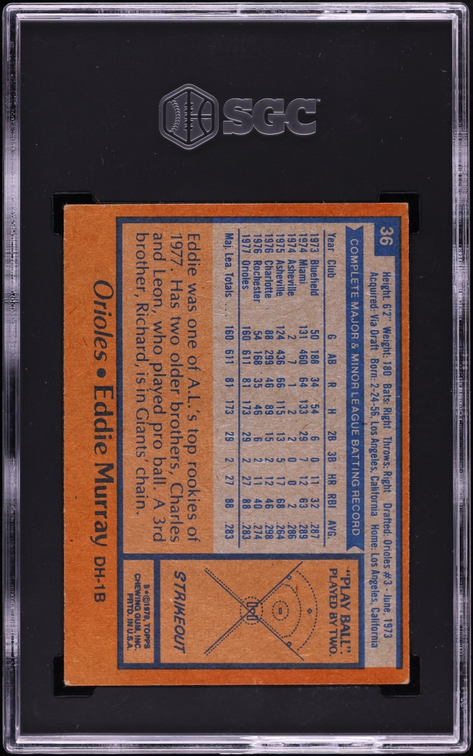 1978 Topps Eddie Murray ROOKIE #36 SGC 4 VGEX