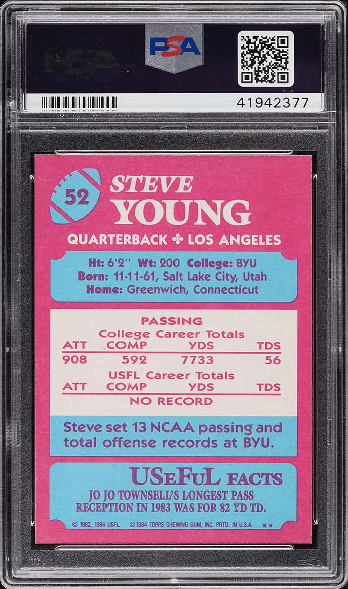1984 Topps USFL Steve Young ROOKIE #52 PSA 10 GEM MINT