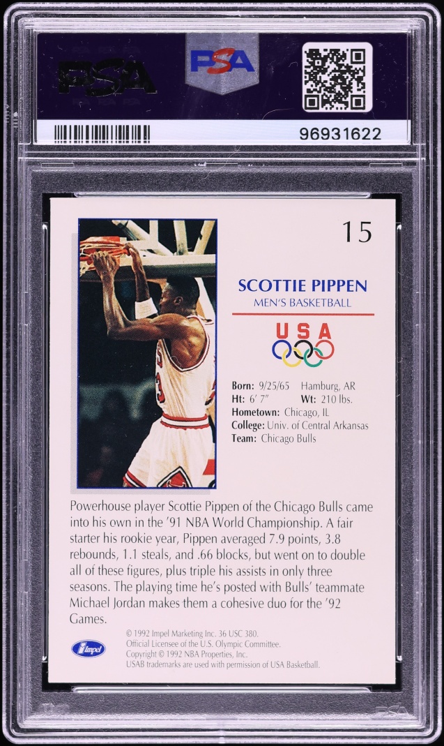 1992 Impel Olympicards Basketball Scottie Pippen #15 PSA 9 MINT